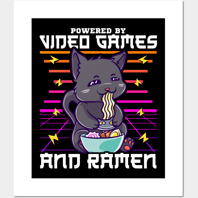 Powered By Video Games & Ramen Anime Cat Wall Art by theperfectpresents